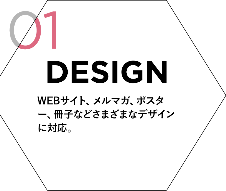 01 DESIGN WEBサイト、メルマガ、ポスター、冊子などさまざまなデザインに対応。