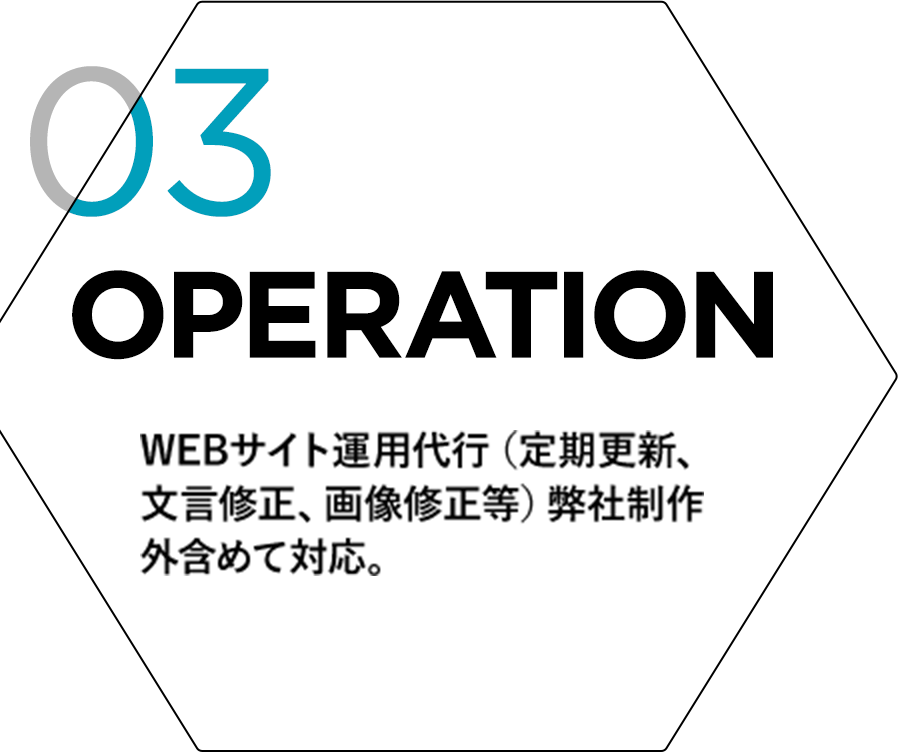 03 OPERATION WEBサイト運用代行（定期更新、文言修正、画像修正等）弊社制作外含めて対応。